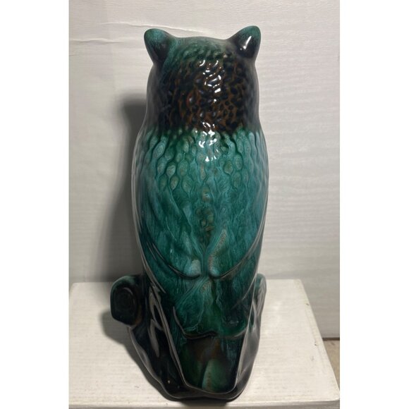 Blue Mountain Pottery Owl Ceramic Green Drip Glaze Vintage 10" Tall Canada Vtg - Picture 3 of 9